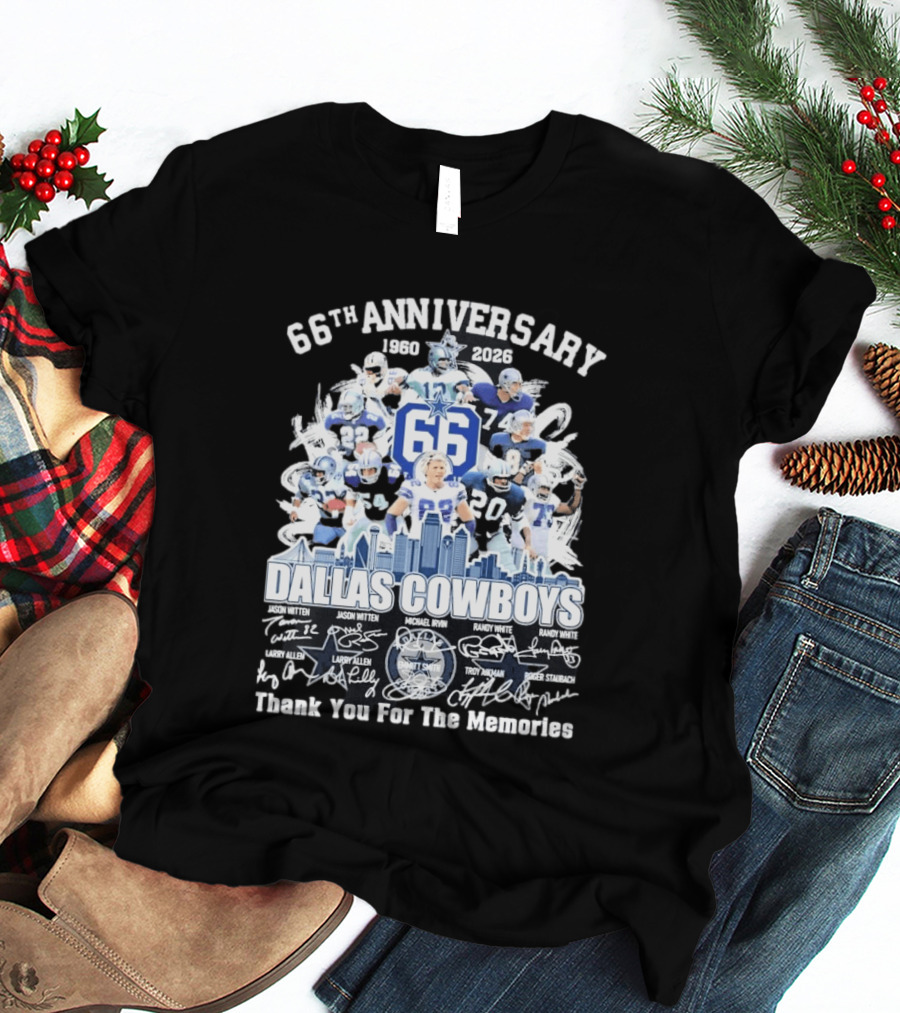 Dallas Cowboys 66th Anniversary 1960 2026 Thank You For The Memories Signatures T-Shirt