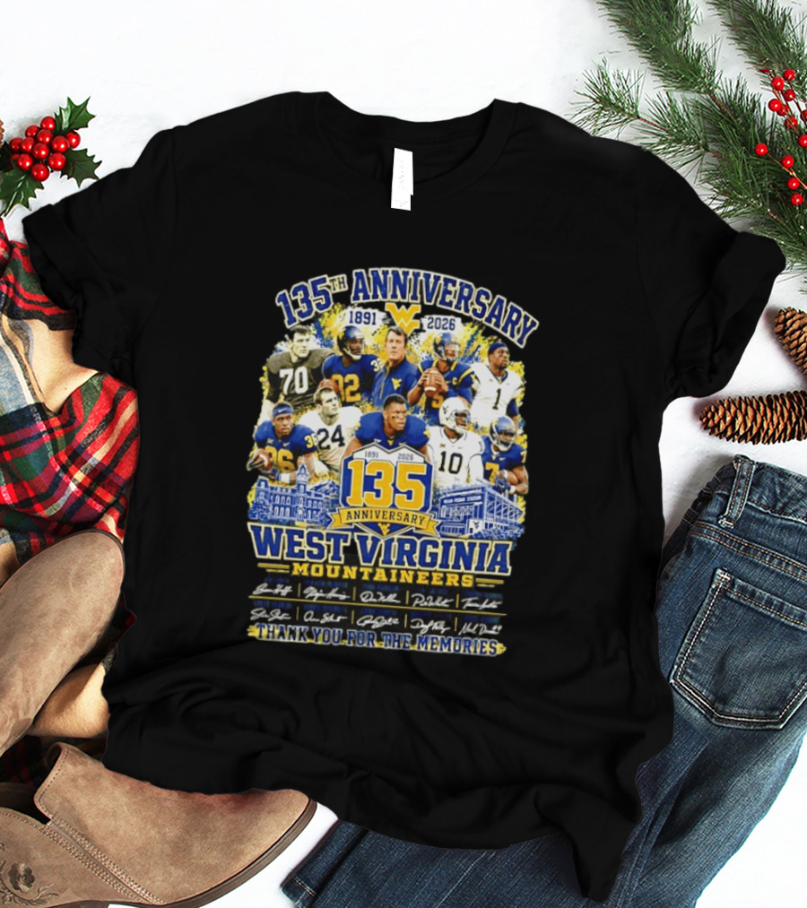 West Virginia Mountaineers 135th Anniversary 1891 2026 Thank You For The Memories Signatures T-Shirt