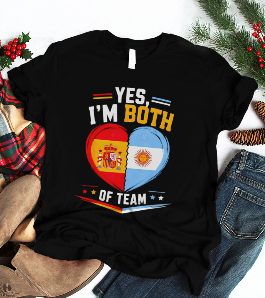 Yes I'm Both Team Spain And Argentina Heart Flags T-Shirt