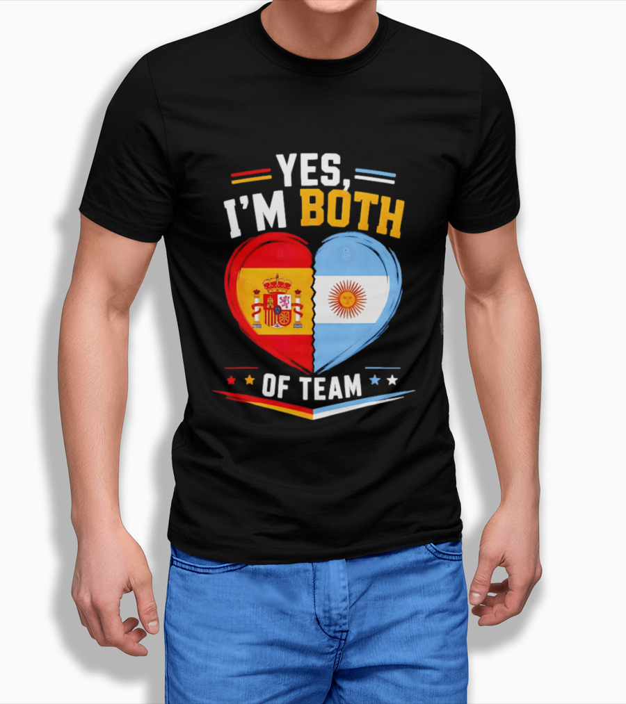 Yes I'm Both Team Spain And Argentina Heart Flags T-Shirt