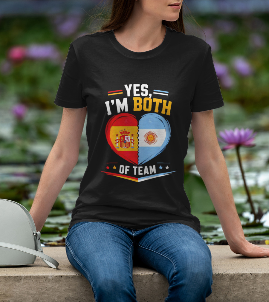 Yes I'm Both Team Spain And Argentina Heart Flags T-Shirt