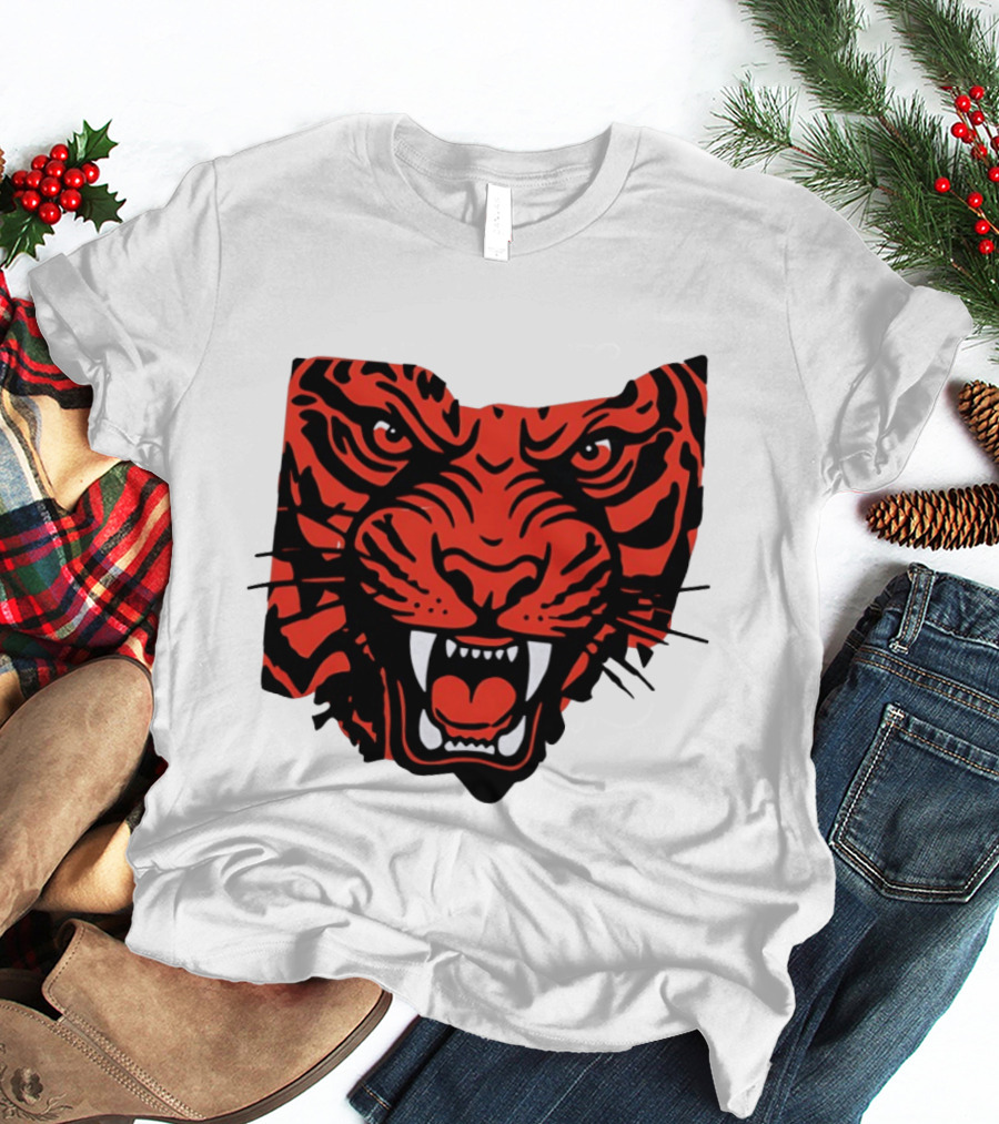 Aggressive Tiger Face Big Cat Animal Fierce Red And Black Tiger Head T-Shirt