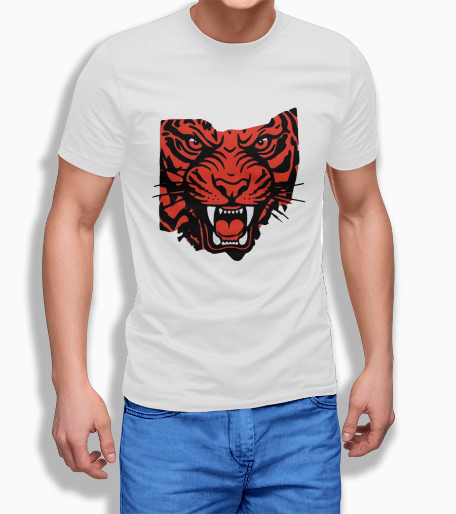 Aggressive Tiger Face Big Cat Animal Fierce Red And Black Tiger Head T-Shirt