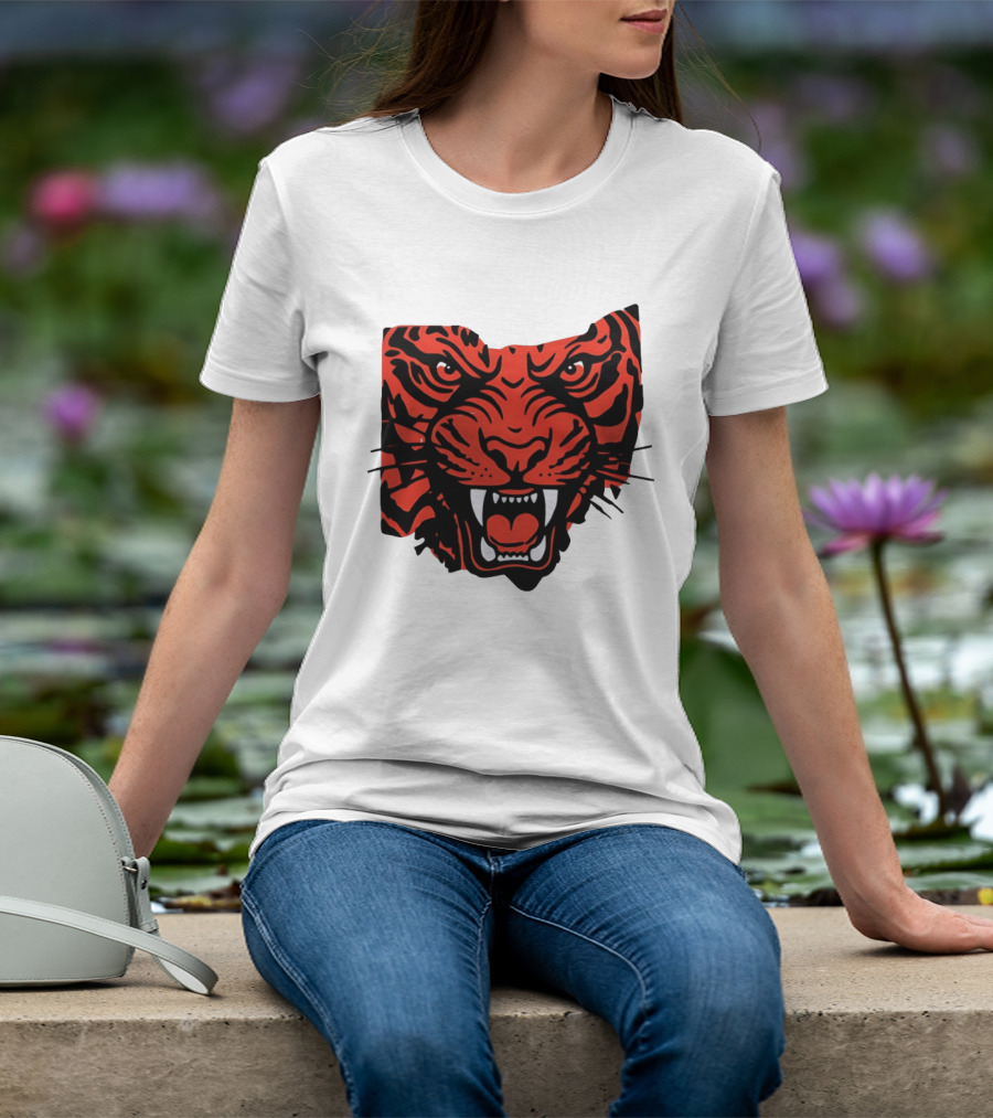 Aggressive Tiger Face Big Cat Animal Fierce Red And Black Tiger Head T-Shirt