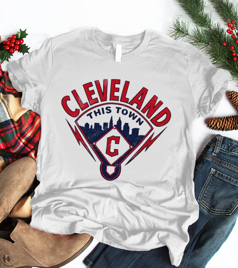 Cleveland Guardians This Town Baseball MLB Skyline Pitch Shape T-Shirt