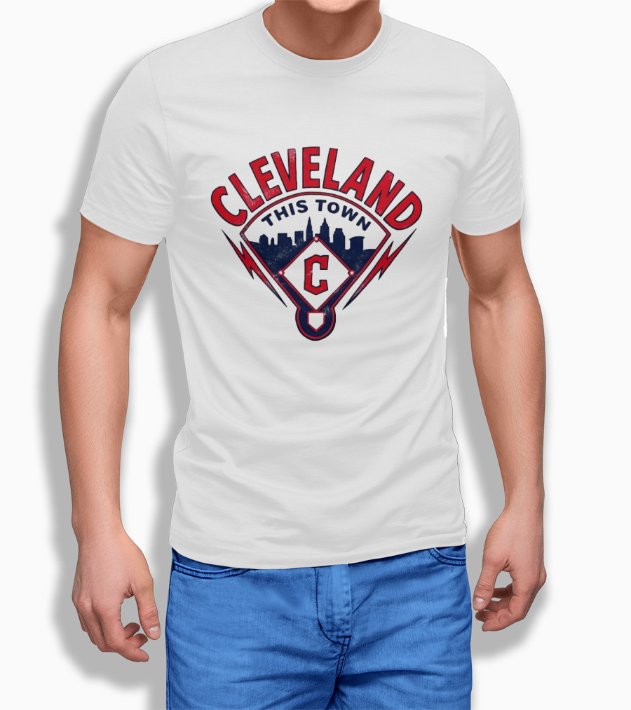 Cleveland Guardians This Town Baseball MLB Skyline Pitch Shape T-Shirt