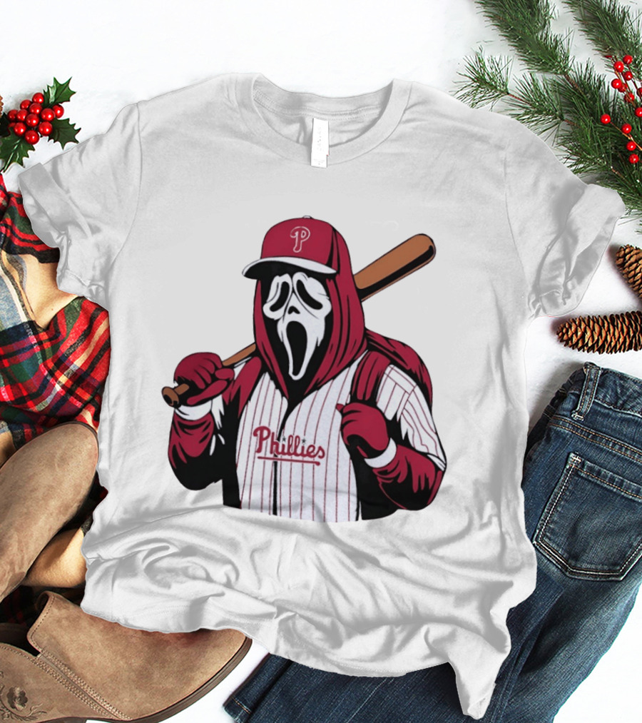 Philadelphia Phillies Ghostface Scream Baseball Horror Movie T-Shirt