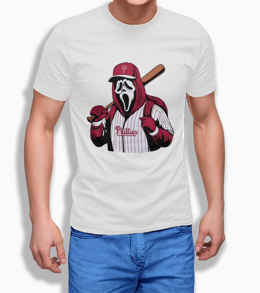 Philadelphia Phillies Ghostface Scream Baseball Horror Movie T-Shirt