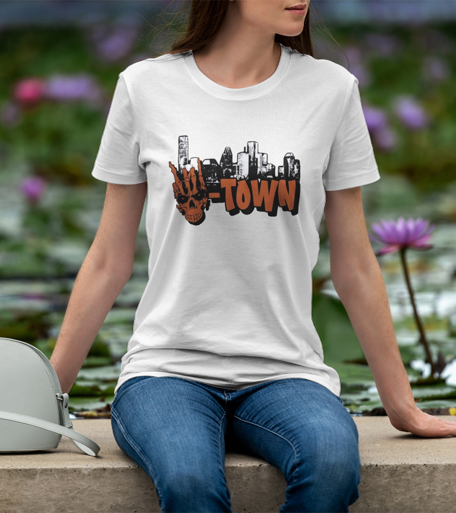 H Town Skull Skyline Houston Texas T-Shirt