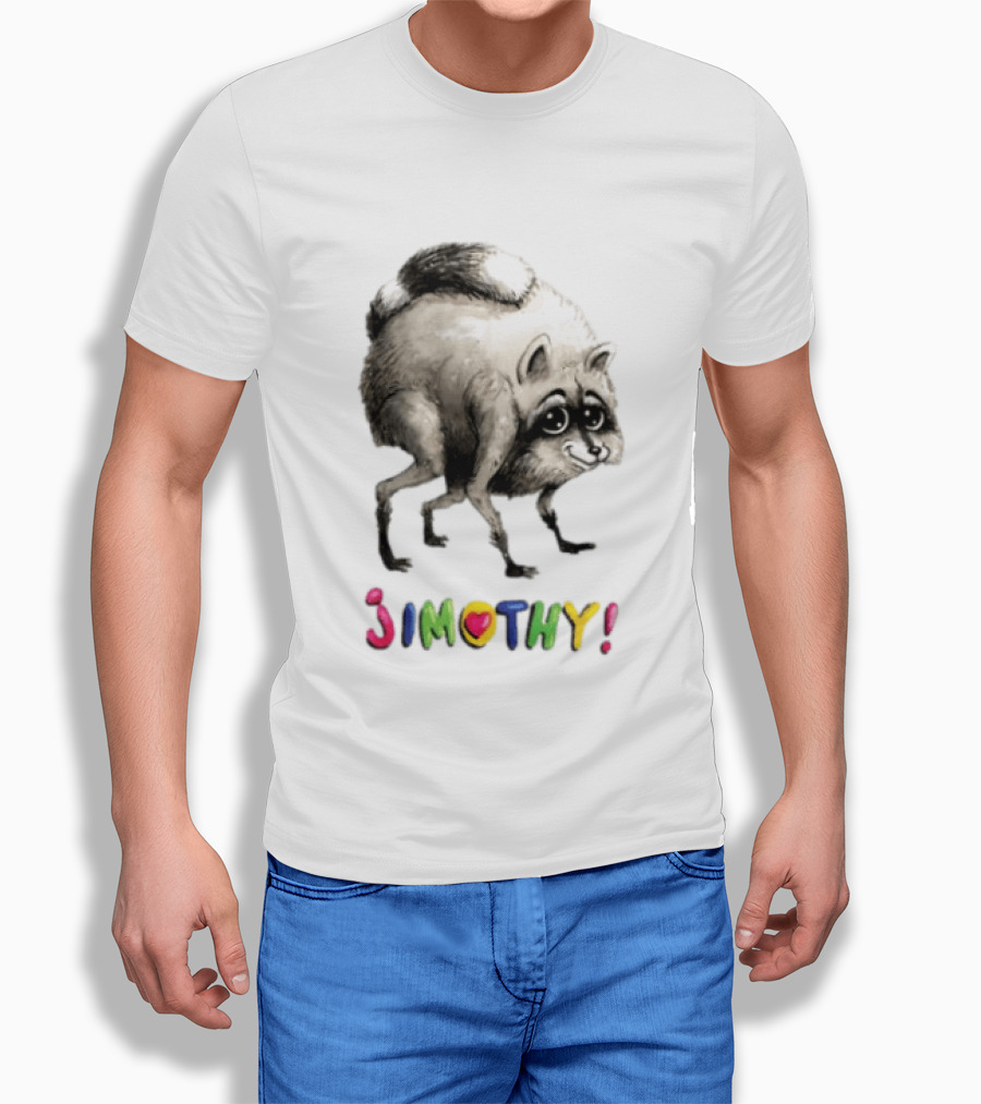 Jimothy Raccoon Rainbow Text Playful T-Shirt