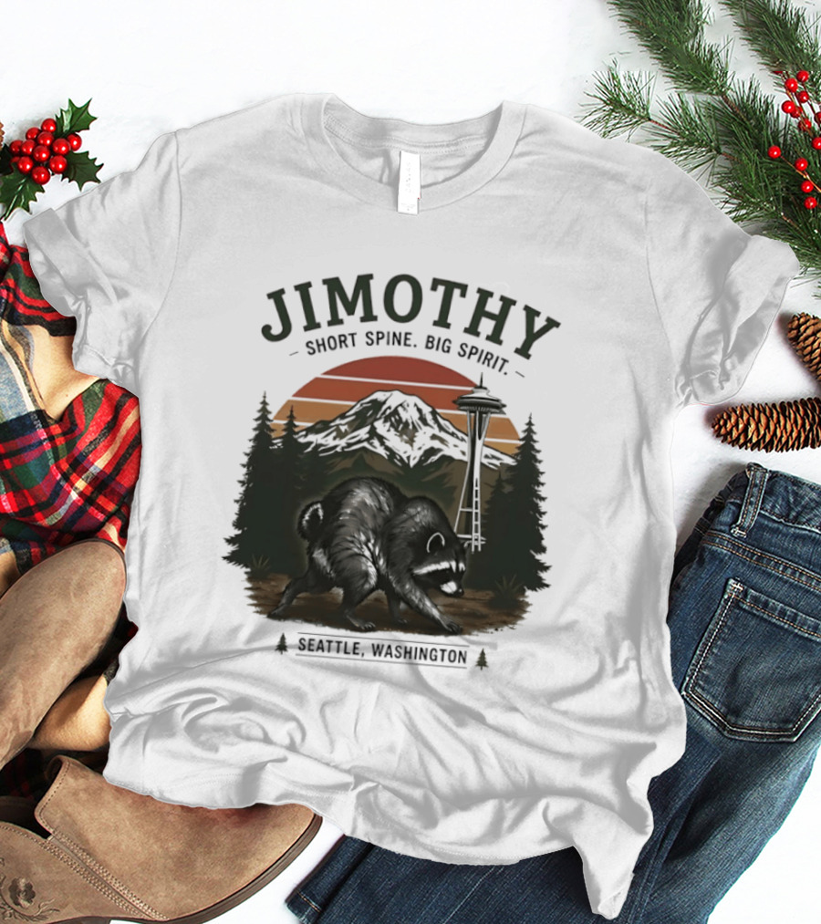Jimothy Short Spine Big Spirit Bear Seattle Washington Skyline Sunset T-Shirt