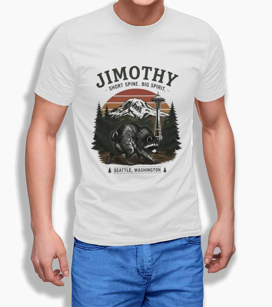 Jimothy Short Spine Big Spirit Bear Seattle Washington Skyline Sunset T-Shirt