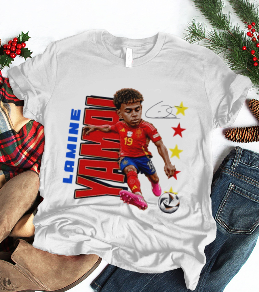 Lamine Yamal No 19 Spain National Team Soccer Star With Signature And Stars T-Shirt