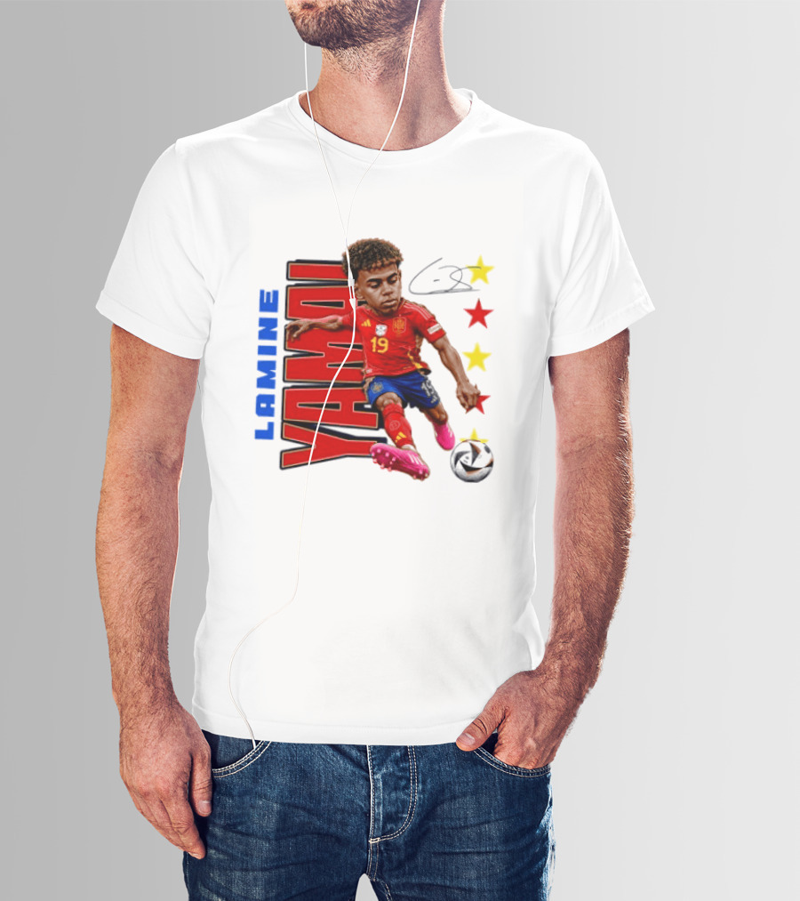 Lamine Yamal No 19 Spain National Team Soccer Star With Signature And Stars T-Shirt