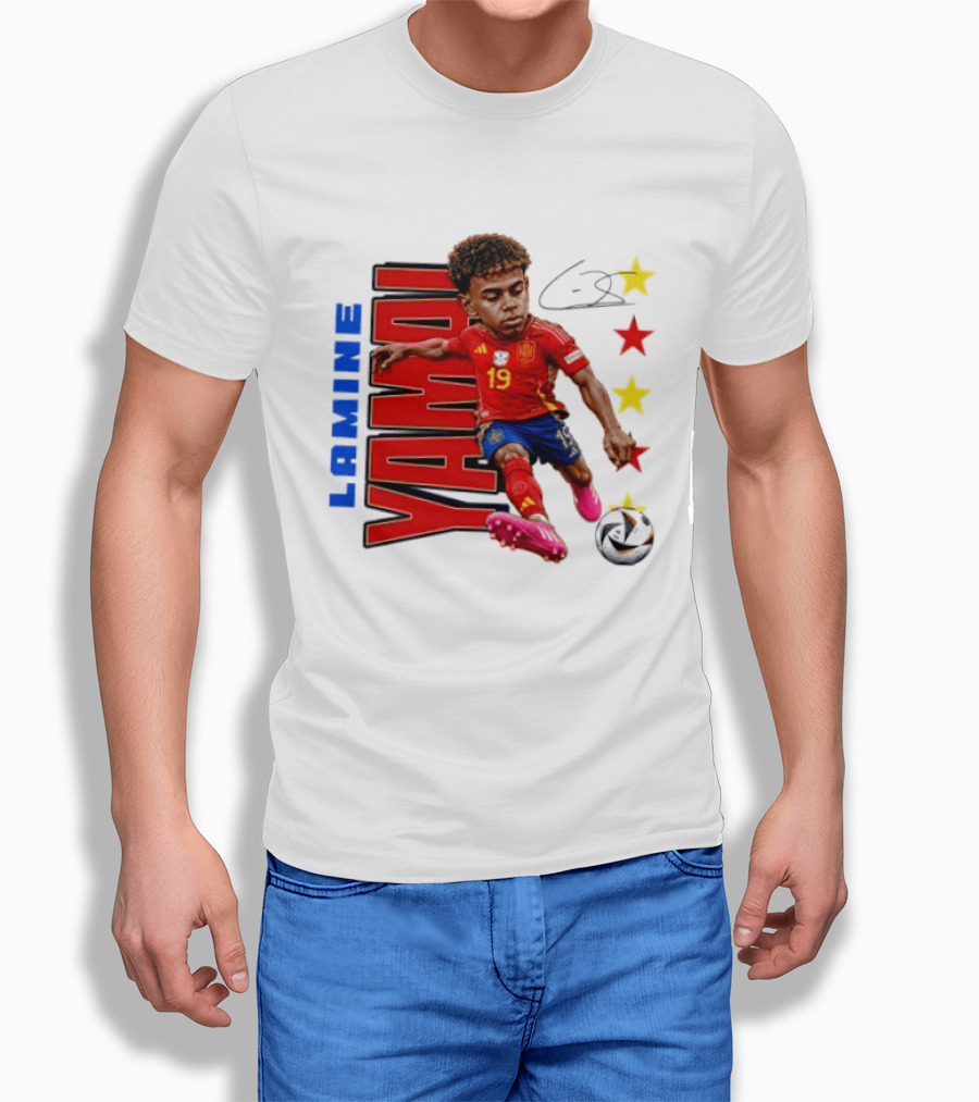 Lamine Yamal No 19 Spain National Team Soccer Star With Signature And Stars T-Shirt