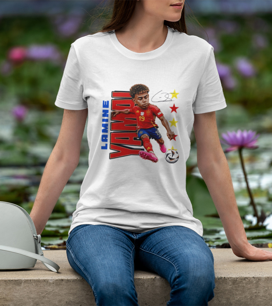 Lamine Yamal No 19 Spain National Team Soccer Star With Signature And Stars T-Shirt