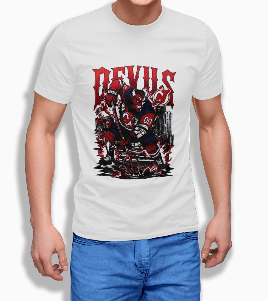 New Jersey Devils Hell On Ice Demon Skating T-Shirt