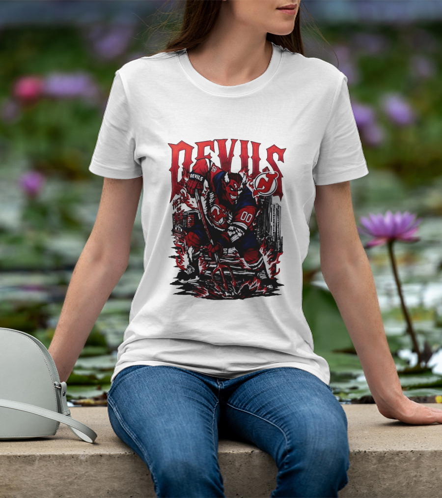 New Jersey Devils Hell On Ice Demon Skating T-Shirt