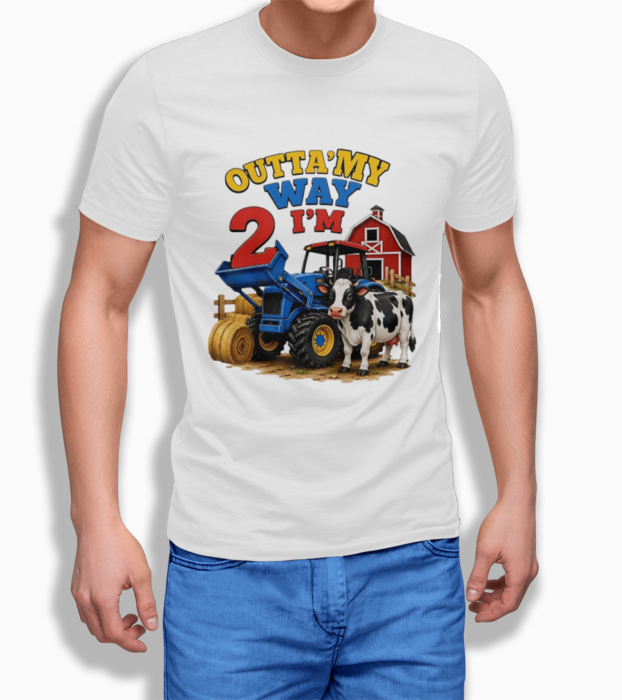 Outta My Way I'm 2 Farm Tractor Birthday Cow Barnyard Party T-Shirt