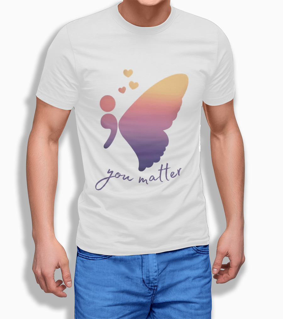Semicolon Butterfly You Matter Inspirational Mental Health Awareness T-Shirt
