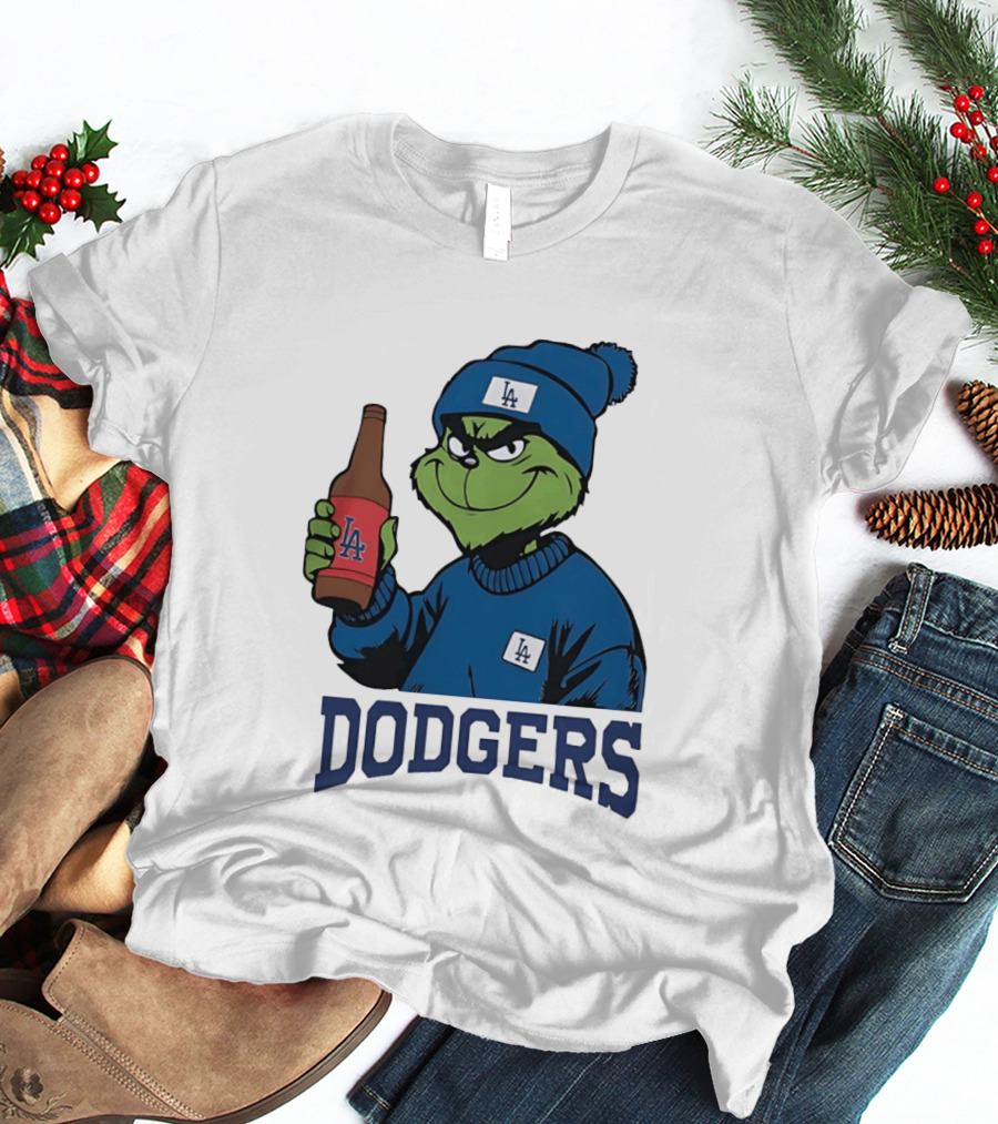 Los Angeles Dodgers MLB Christmas Grinch Beanie And Sweater T-Shirt