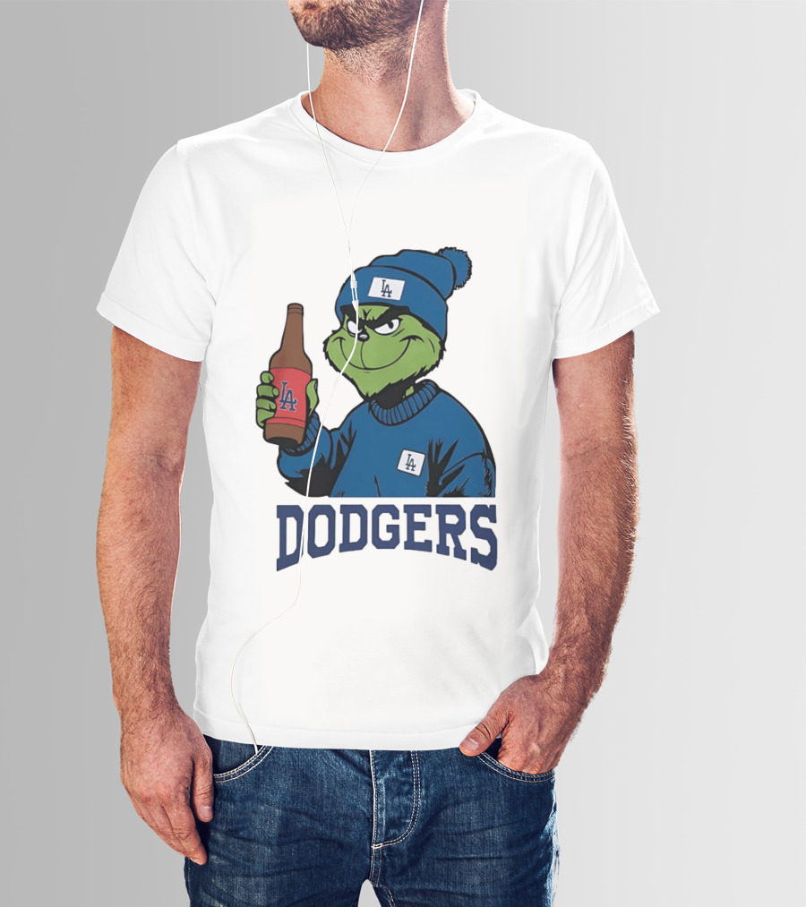 Los Angeles Dodgers MLB Christmas Grinch Beanie And Sweater T-Shirt