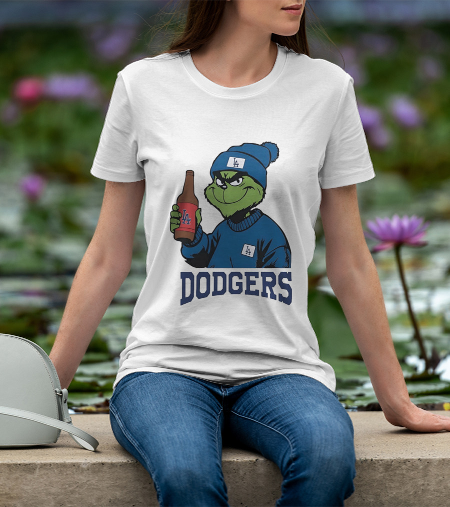 Los Angeles Dodgers MLB Christmas Grinch Beanie And Sweater T-Shirt