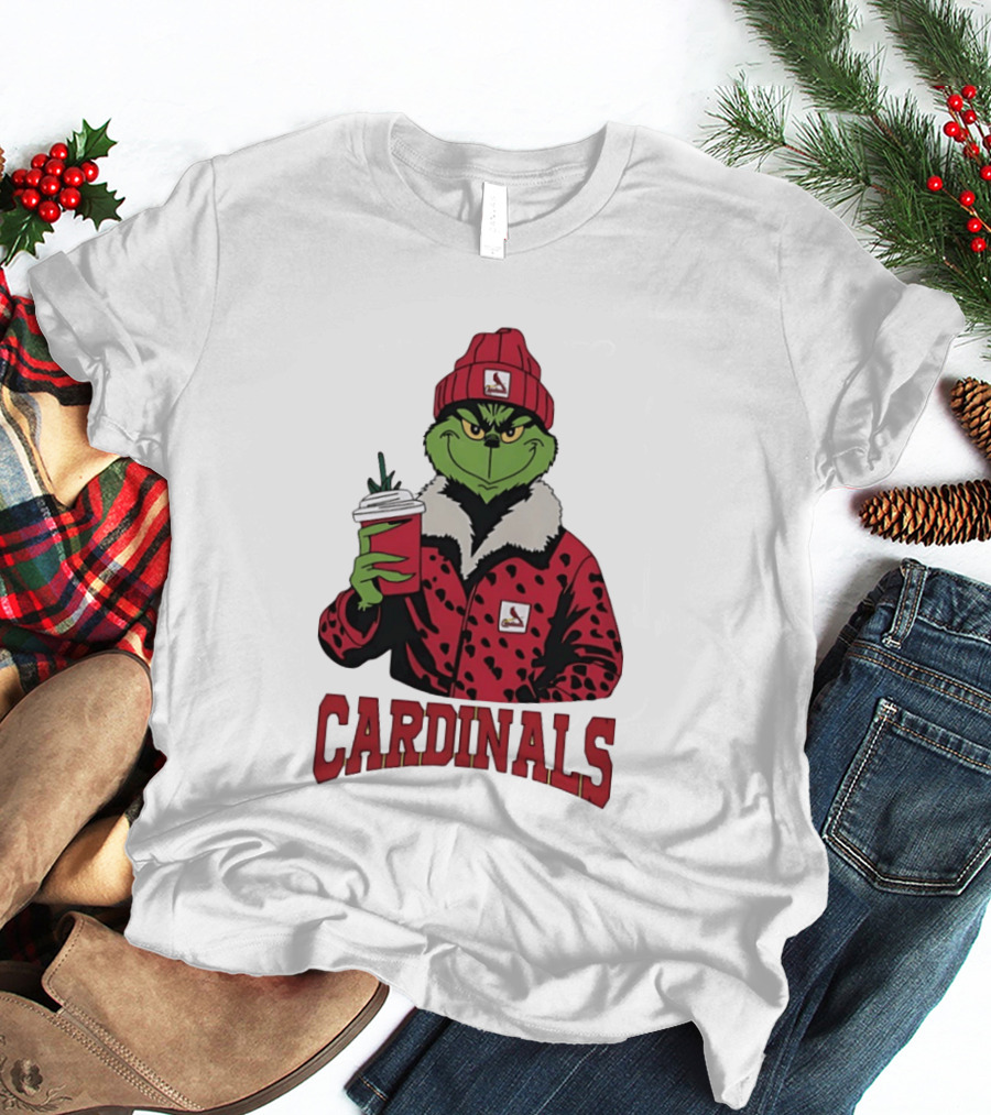 The Grinch In St Louis Cardinals Jacket With Coffee Christmas T-Shirt