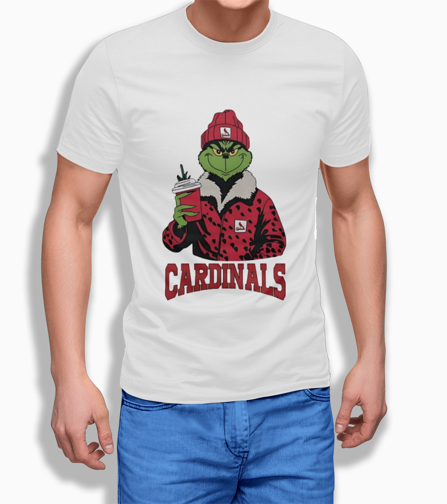 The Grinch In St Louis Cardinals Jacket With Coffee Christmas T-Shirt