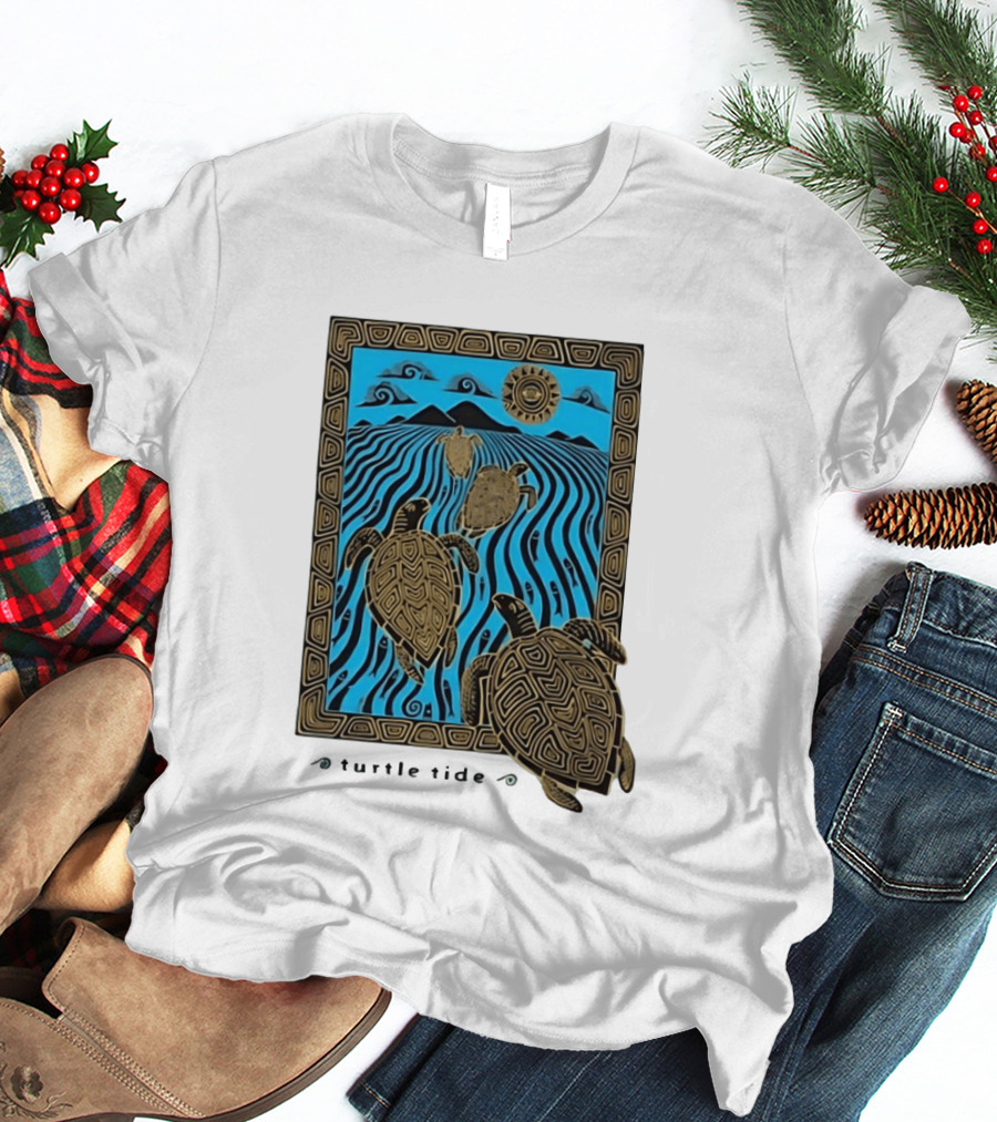 Turtle Tide Ocean Sea Life Coastal Nautical Waves And Sun T-Shirt