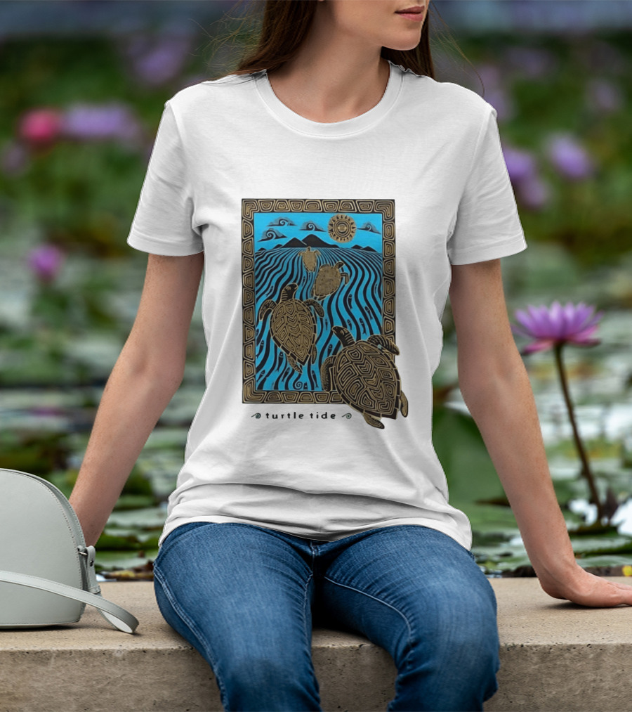 Turtle Tide Ocean Sea Life Coastal Nautical Waves And Sun T-Shirt