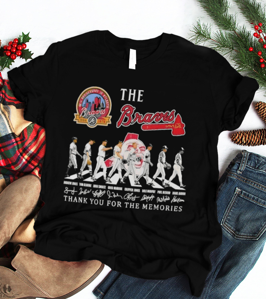 Atlanta Braves 60th Anniversary Legends Hank Aaron John Smoltz Greg Maddux Chipper Jones Thank You For The Memories T-Shirt