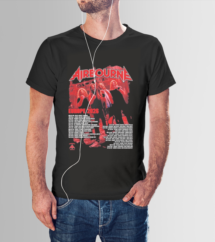 Airbourne Get Gutsy Europe 2026 Tour Dates And Cities T-Shirt