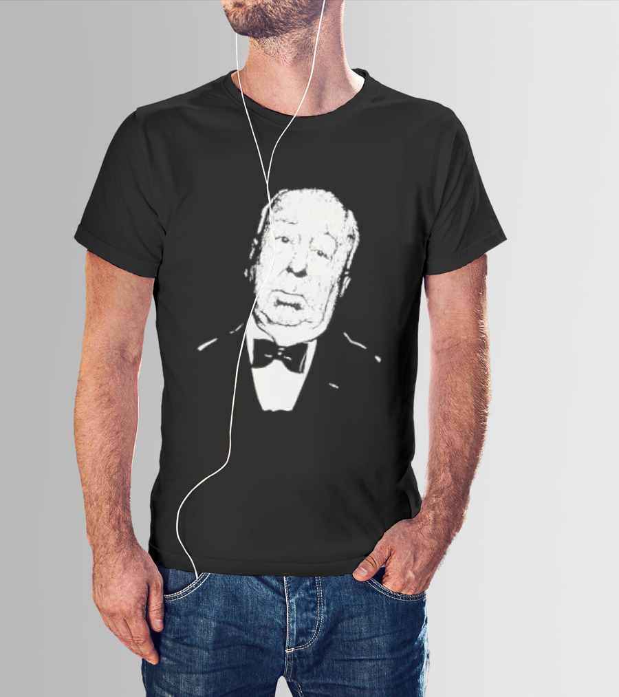 Alfred Hitchcock Staring Silhouette Iconic Filmmaker Style Bowtie T-Shirt