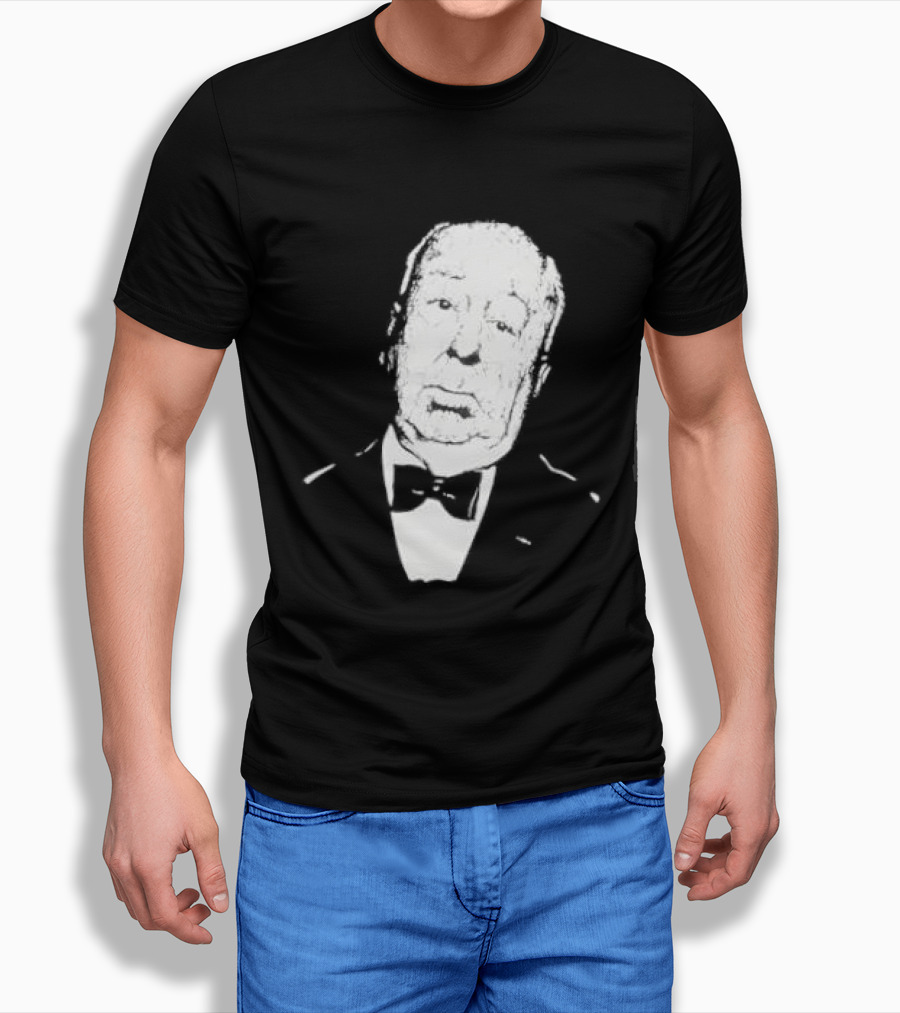 Alfred Hitchcock Staring Silhouette Iconic Filmmaker Style Bowtie T-Shirt