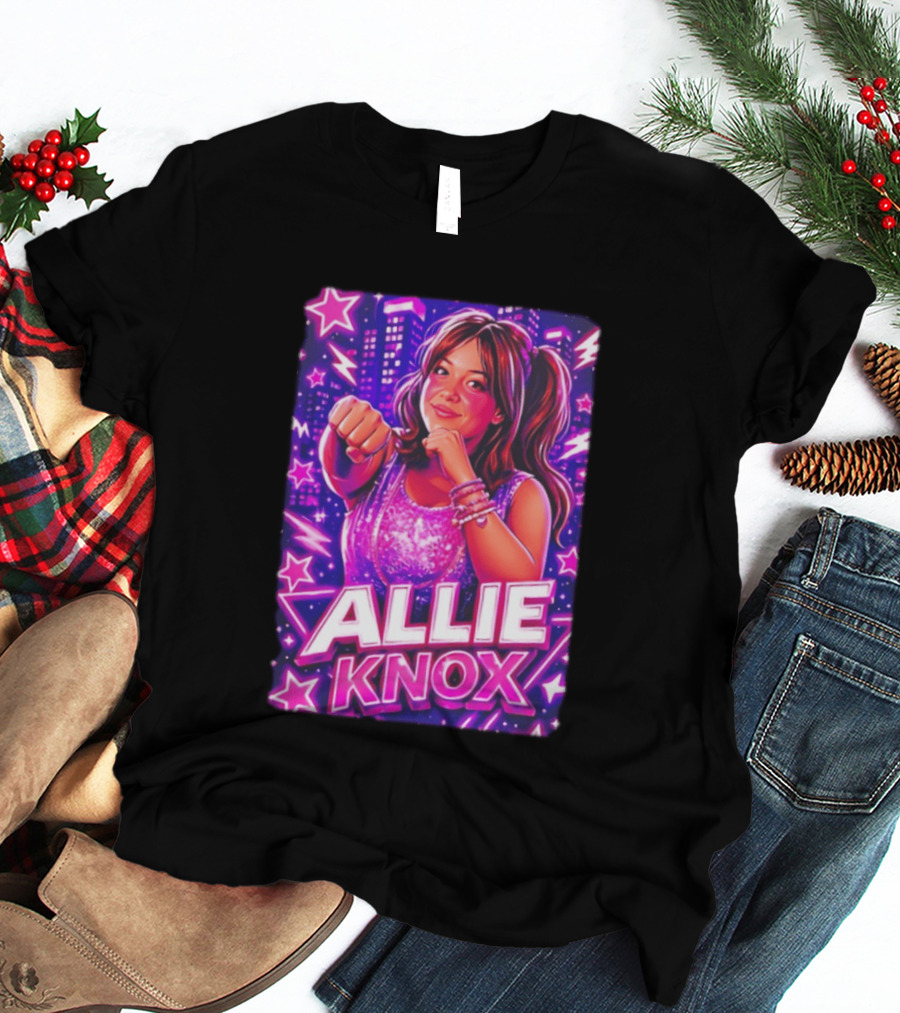 Allie Knox Retro Neon City Lights Style With Stars T-Shirt