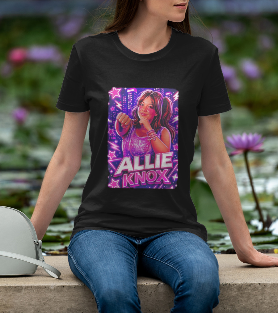 Allie Knox Retro Neon City Lights Style With Stars T-Shirt