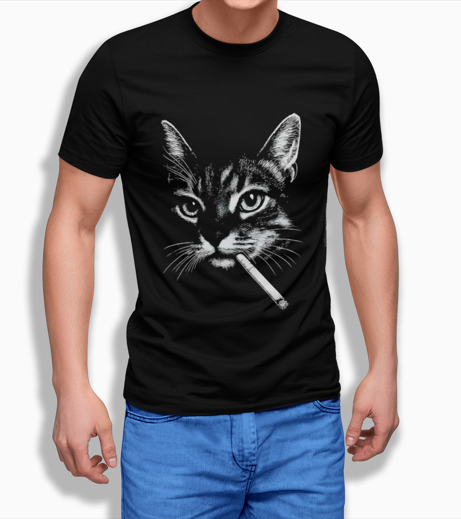 Cat Smoking A Cigarette Vintage Style Retro Look T-Shirt