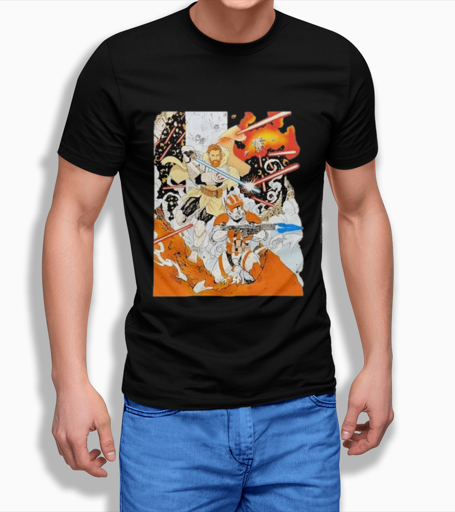 Obi Wan Kenobi Commander Cody Battlefront Action Scene Star Wars T-Shirt