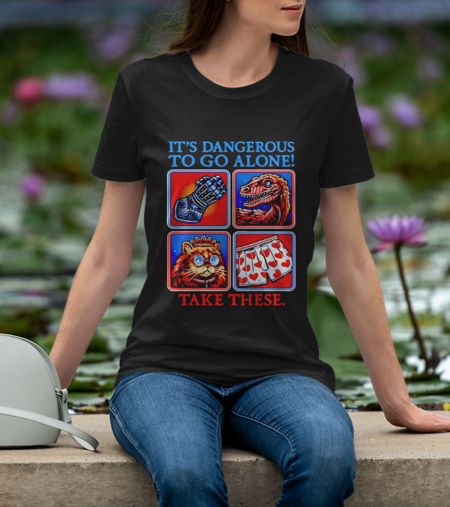 It's Dangerous To Go Alone Take These Gauntlet Raptor Cat Heart Boxers T-Shirt