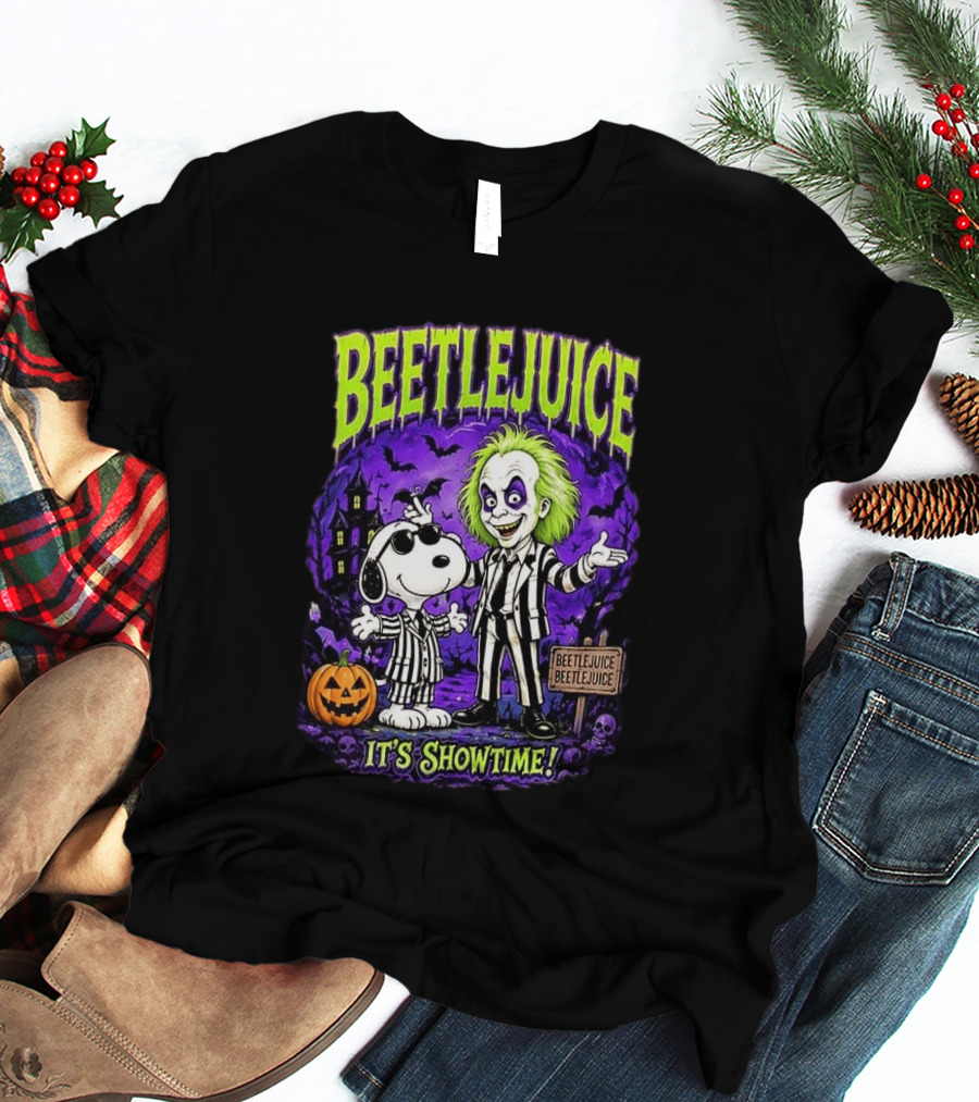 Beetlejuice Snoopy It's Showtime Halloween Pumpkin T-Shirt