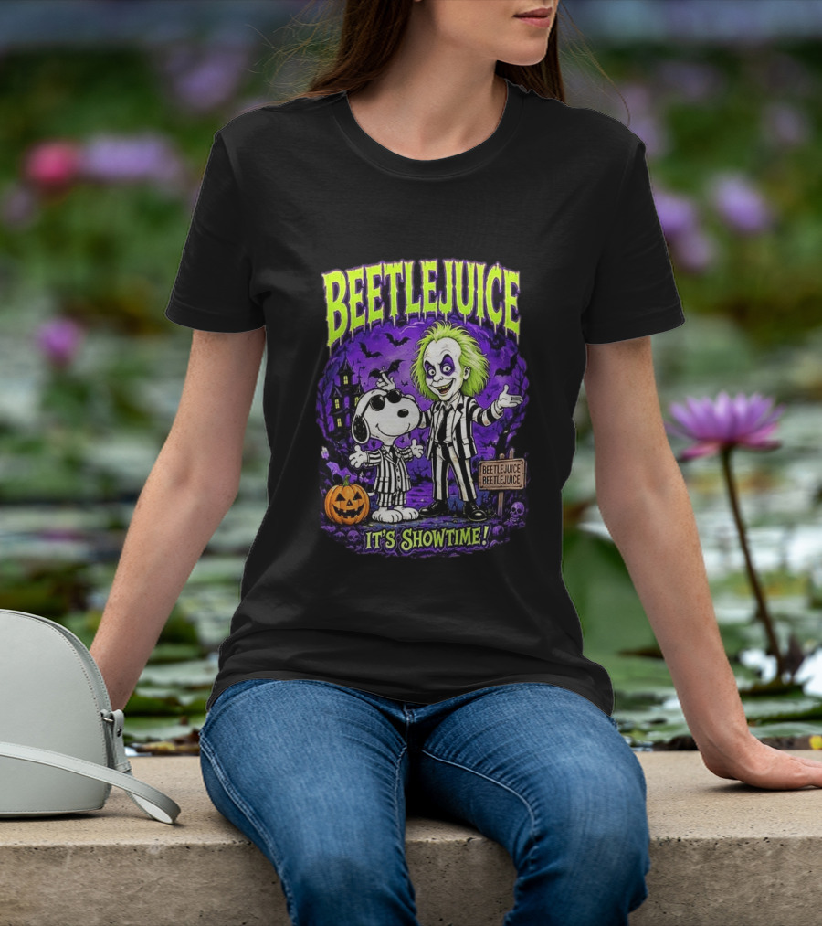 Beetlejuice Snoopy It's Showtime Halloween Pumpkin T-Shirt