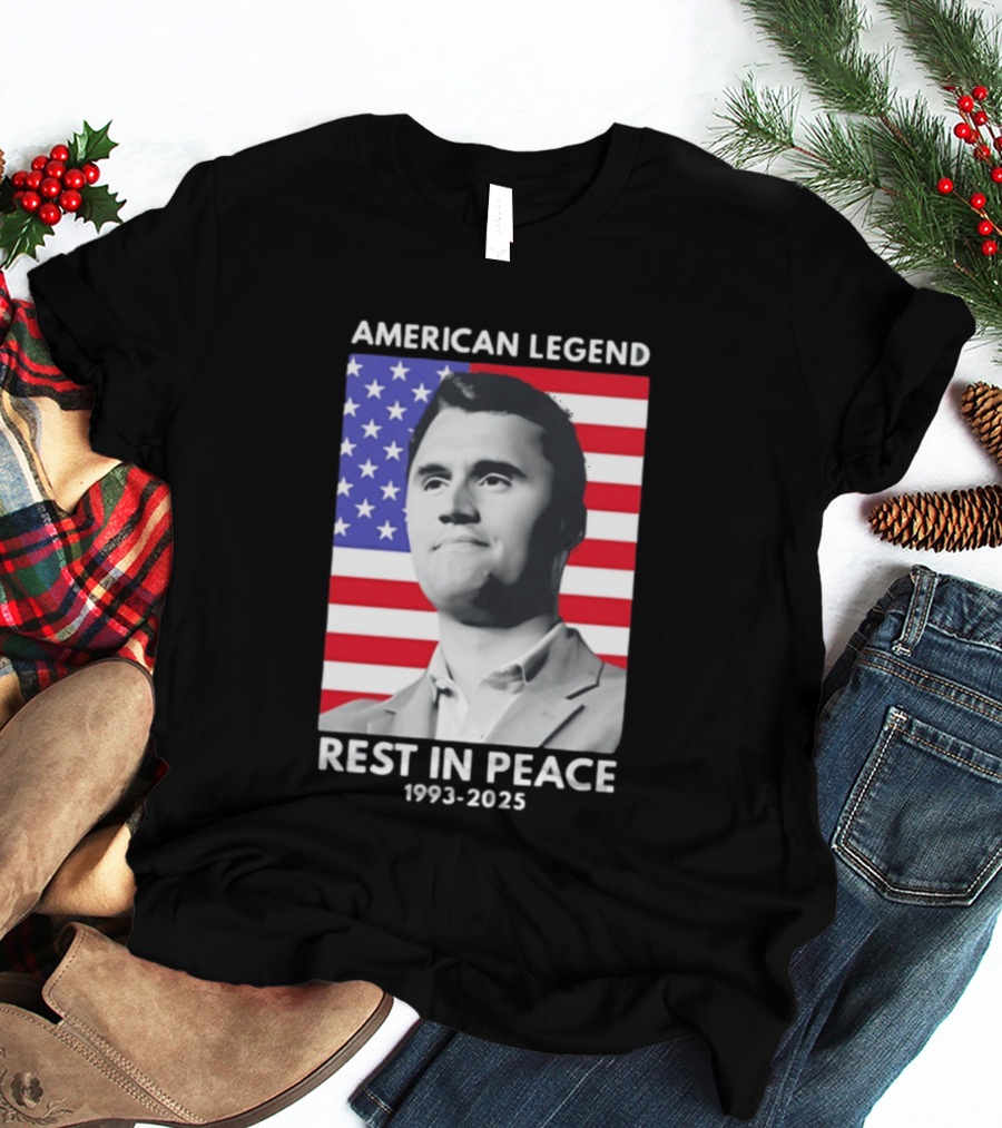 American Legend Rest In Peace Charlie Kirk 1993 2025 USA Flag T-Shirt