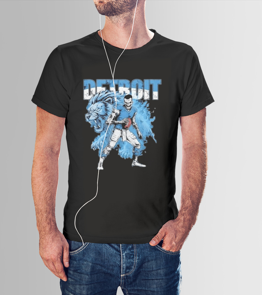 Detroit Lions Zombie Quarterback With Football And Fierce Lion T-Shirt