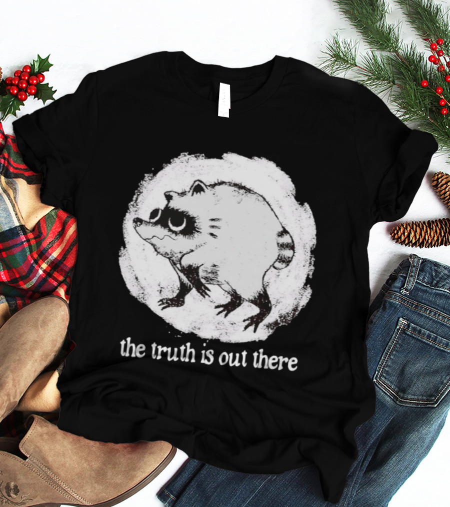 Jimothy The Raccoon The Truth Is Out There Black And White Sketch T-Shirt