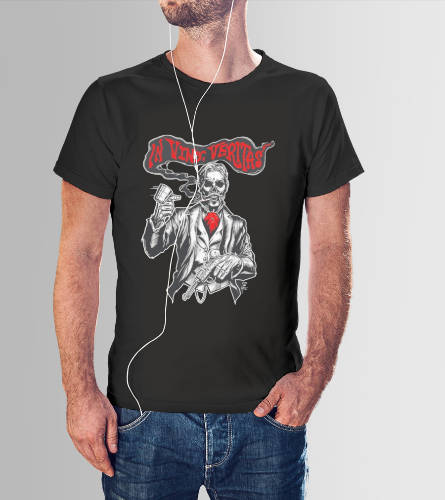 Skeleton Doc Holliday In Vino Veritas Smoking Gun Wine Cup T-Shirt
