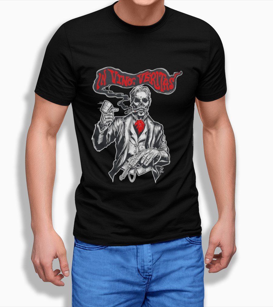 Skeleton Doc Holliday In Vino Veritas Smoking Gun Wine Cup T-Shirt