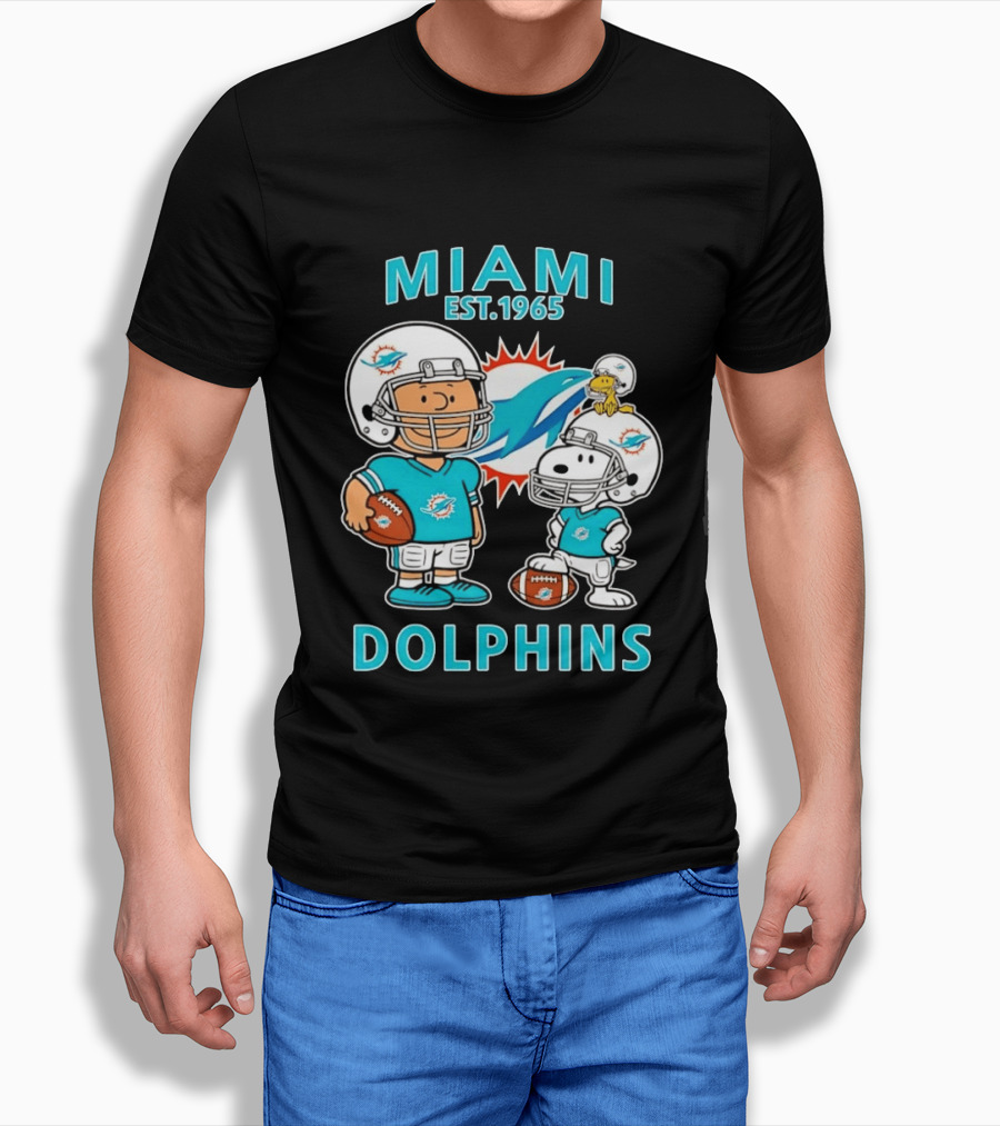 Miami Dolphins Est 1965 Charlie Brown Snoopy Football T-Shirt