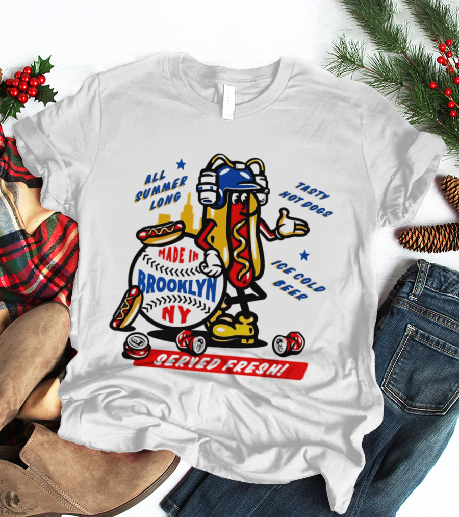 Made In Brooklyn NY Hot Dog With Ketchup All Summer Long Play Ball T-Shirt