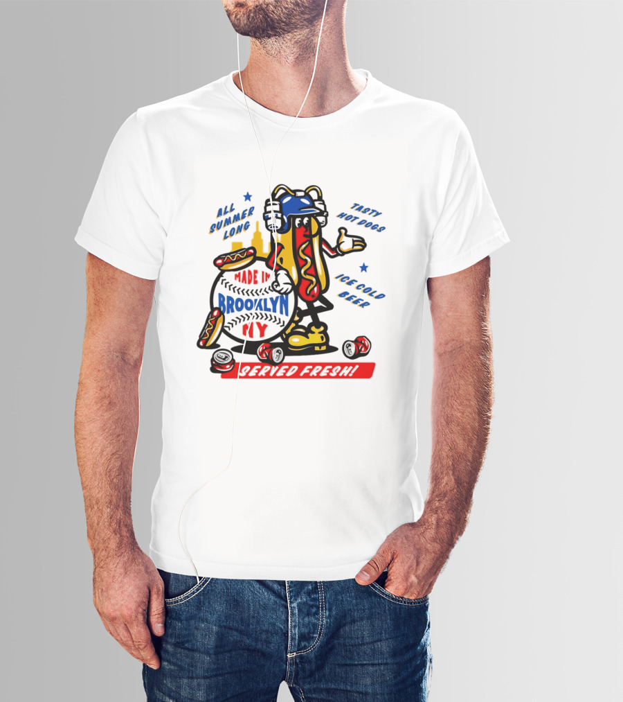 Made In Brooklyn NY Hot Dog With Ketchup All Summer Long Play Ball T-Shirt